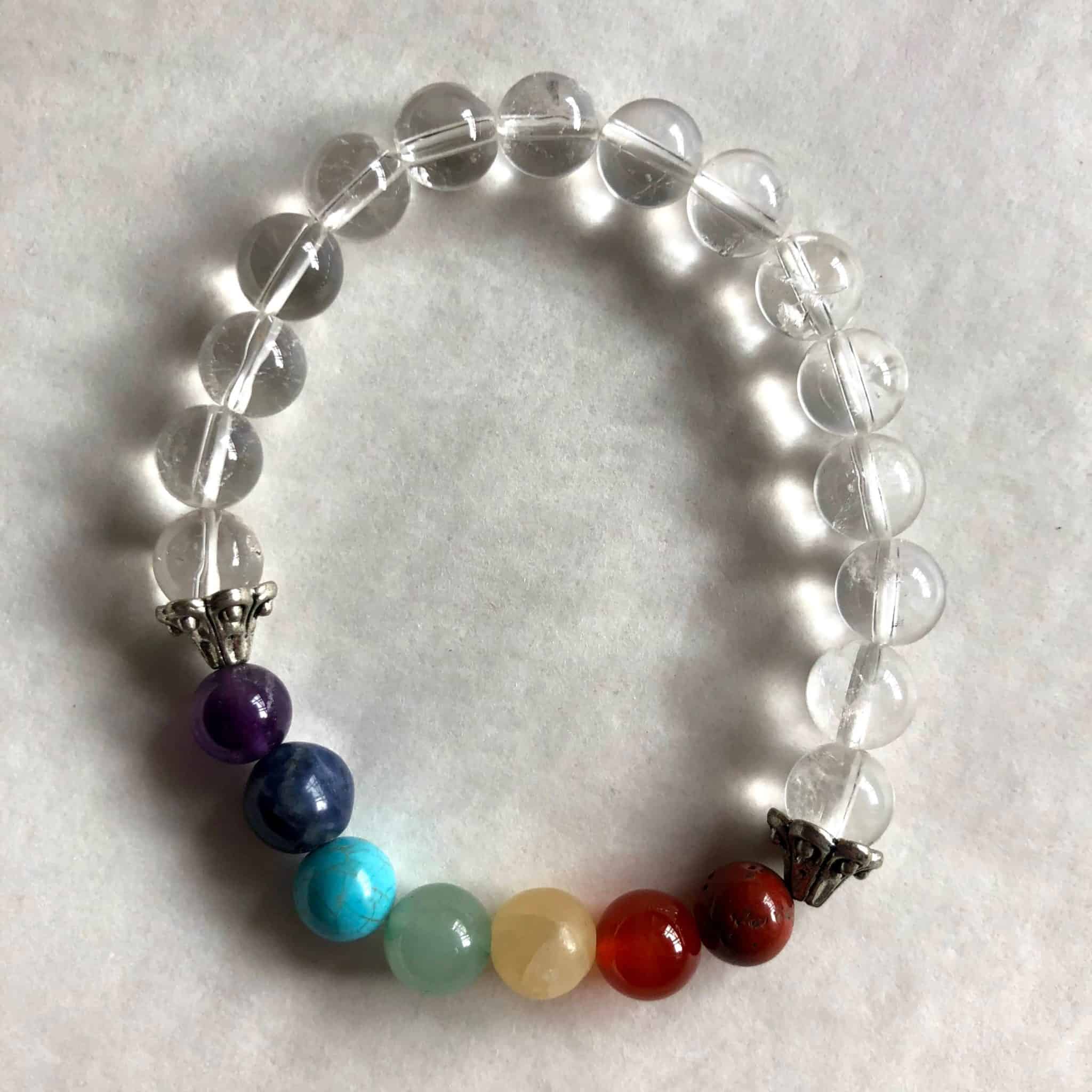 8mm Clear Quartz Beaded Bracelet with Seven Chakra Stones Inspirit